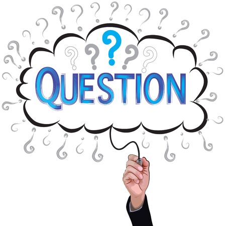 hand isolate pencil idea  write blue question illustration and education vector concept.のイラスト素材