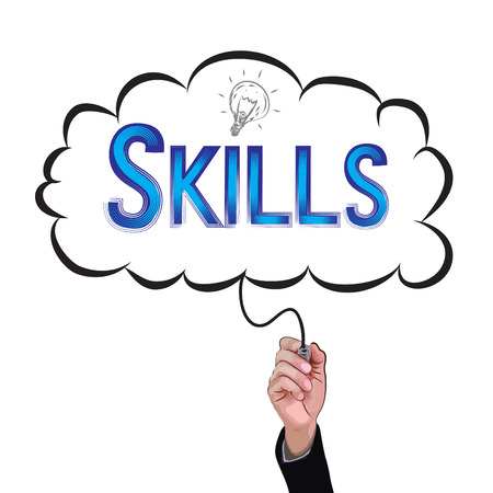 hand isolate pencil idea  write blue skill illustration and education vector concept.のイラスト素材