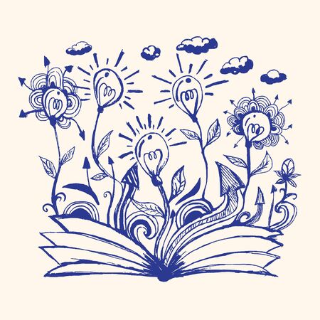 Open book, a creative idea,bulb isolated illustrationのイラスト素材