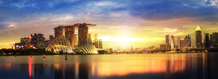 Panorama Cityscape sunset of Singapore.Reflection of light building beautiful sunset at Singaporeのeditorial素材