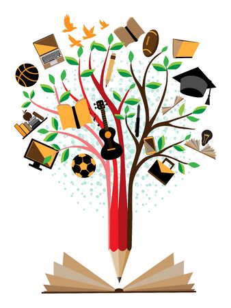 Creative splash red pencil with education and business symbol isolated on white backgroundのイラスト素材