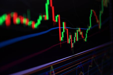 Close up of Line graph Trading signals Currency for trading Investments.Trading, investing in the currency market and the stock market.の写真素材