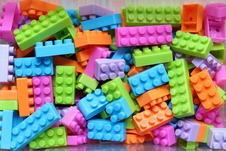 Pastel cardboard box toy objects backgroundの写真素材