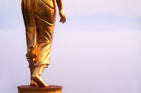 Walking buddha image at Wat Phra Tat Kho Noi, Nan, Thailandの写真素材