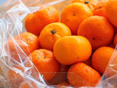 kishu Mandarin Orange in poly plastic bagの写真素材
