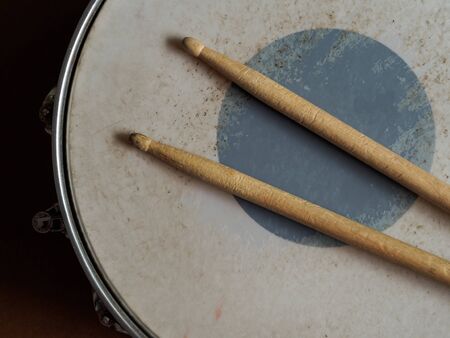 Snare drum and drumsticksの写真素材