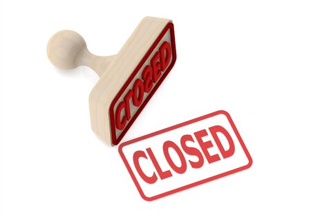 Wooden stamp with closed wordの写真素材