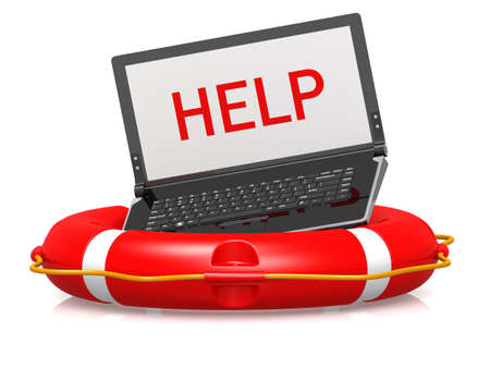 Life buoy with laptop helpの写真素材
