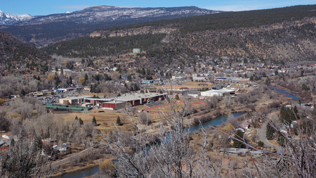 Landscape of the buildings of the downtown in Durango, Coloradoの写真素材