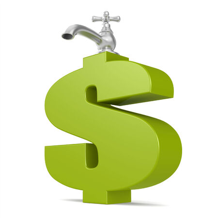 Water tap with green dollar signの写真素材