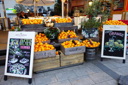 HIROSHIMA, JAPAN - DEC 10: Customer enjoys the evening in the shop in Hiroshima on December 10, 2014. Hiroshima is famous with their fresh oyster delicacy.のeditorial素材