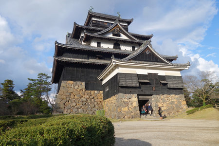 SHIMANE, JAPAN - DECEMBER 06: Tourists visit Matsue samurai feudal castle in Shimane prefecture on December 06, 2014., This castle also known as Black castle in Shimane prefecture.のeditorial素材