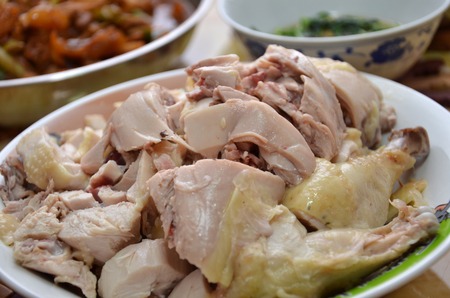 Chinese style steam chicken as a dish for dinnerの写真素材