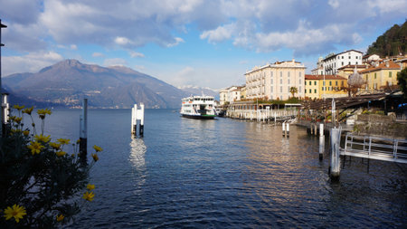 COMO, ITALY, JAN 26: Resort town at Lake Como in Varenna, Italy on January 26, 2015. Lake Como is the third largest lake in Italy and the most visited resort near Milan.のeditorial素材