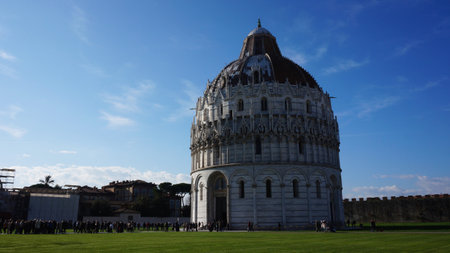 PISA, ITALY - JAN, 15: Tourists visit Piazza dei Miracoli, one of the most famous monument place in Italy, Unesco World Heritage symbol, on January 15, 2015 in Pisa, Italyのeditorial素材