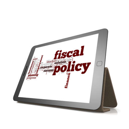 Fiscal policy word cloud on tablet image with hi-res rendered artwork that could be used for any graphic design.の写真素材