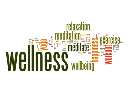 Wellness word cloud with white  image with hi-res rendered artwork that could be used for any graphic design.の写真素材