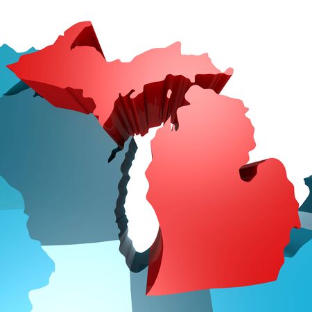 Michigan map on blue USA map image with hi-res rendered artwork that could be used for any graphic design.の写真素材