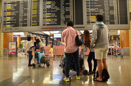 SINGAPORE- 22 AUG: Changi International Airport on August 22, 2015 in Singapore. Changi Airport serves more than 100 airlines operating 6,100 weekly flights connecting Singapore to over 220 citiesのeditorial素材