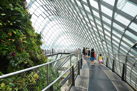 SINGAPORE- SEP 5: View of Cloud Forest at Gardens by the Bay on September 5, 2015. in Singapore. Gardens by the Bay is a park spanning 101 hectares of reclaimed land.のeditorial素材