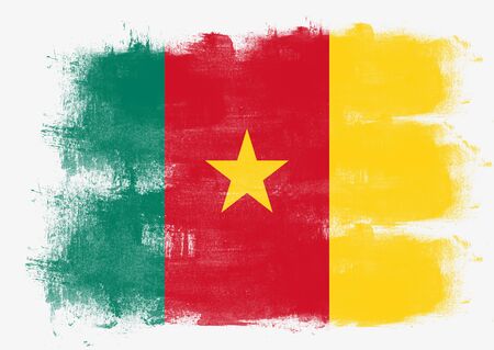 Flag of Cameroon painted with brush on solid background,の写真素材