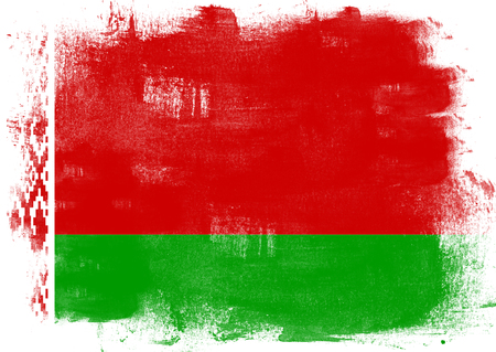 Flag of Belarus painted with brush on solid background,の写真素材