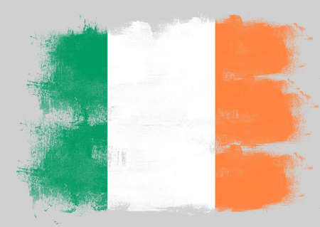 Flag of Ireland painted with brush on solid background,の写真素材