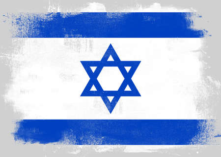 Flag of Israel painted with brush on solid background,の写真素材