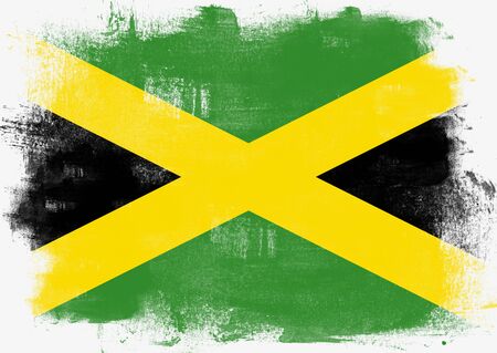 Flag of Jamaica painted with brush on solid background,の写真素材