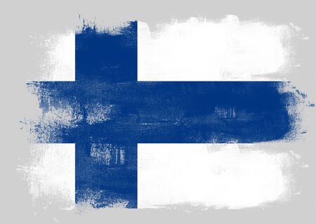 Flag of Finland painted with brush on solid background,の写真素材