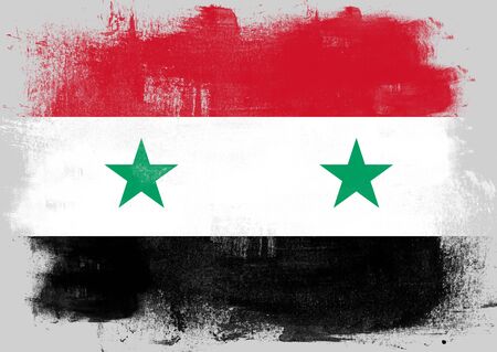 Flag of Syria painted with brush on solid background,
