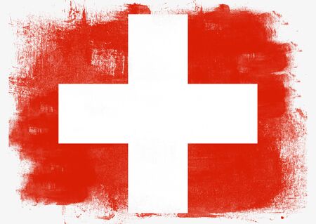 Flag of Switzerland painted with brush on solid background,の写真素材