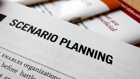 Scenario planning word on a book. Business success conceptの写真素材