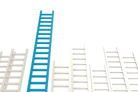 Blue ladder among white image with hi-res rendered artwork that could be used for any graphic design.の写真素材