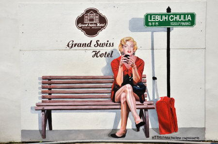 PENANG, MALAYSIA - 26 NOV, 2015:  Painting of Marilyn Monroe check in Grand Swiss Hotel in Penang, Malaysia. Grand Swiss Hotel is located in George Town, center of Penang.のeditorial素材