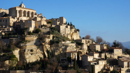 Landscape with hilltop village Gordes in the French Provenceのeditorial素材