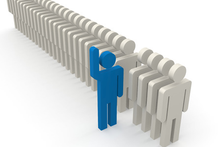 Blue man stand out of a line of queue image with hi-res rendered artwork that could be used for any...