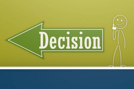 Green arrow with puppet and word decisionの写真素材