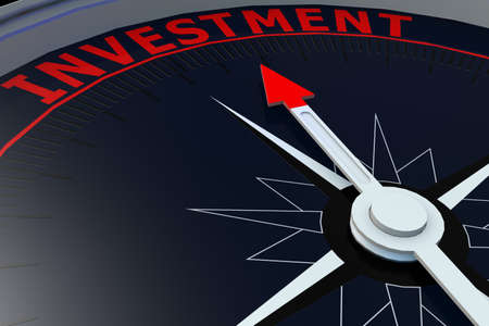 Black compass with investment word on it, 3D renderingの写真素材