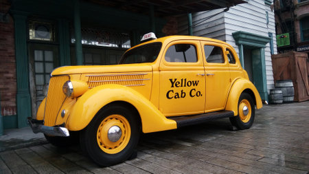 SINGAPORE, MAY 29, 2016: Yellow Car in Universal Studios at Singapore in Sentosa island, Singaporeのeditorial素材