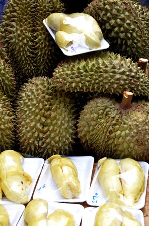 Fresh peeled durian at the street marketの写真素材