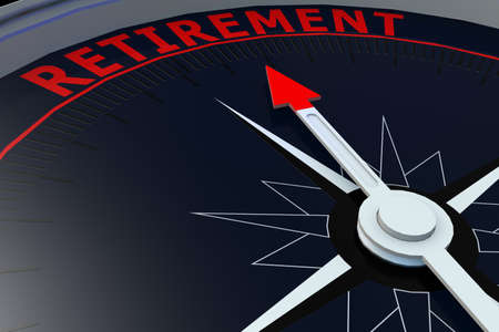 Black compass with retirement word on it, 3D rendering