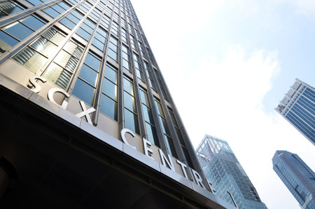 SINGAPORE - 07 AUGUST, 2016: Singapore Exchange Limited is an investment holding company located in Singapore SGX Centre is a twin tower high-rise complex in the city of Singaporeのeditorial素材