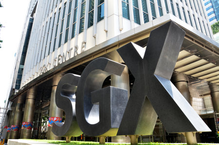 SINGAPORE - 07 AUGUST, 2016: Singapore Exchange Limited is an investment holding company located in Singapore SGX Centre is a twin tower high-rise complex in the city of Singaporeのeditorial素材