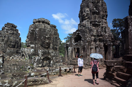 SIEM REAP, CAMBODIA - OCT 20, 2016: Faces of ancient Bayon Temple At Angkor Wat, Siem Reap, Cambodiaのeditorial素材