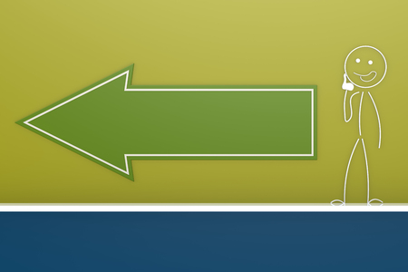 Blank green arrow with puppet image with hi-res rendered artwork that could be used for any graphic design.の写真素材