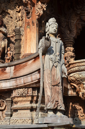PATTAYA, THAILAND - 20 NOV, 2016: Sanctuary of Truth located in Pattaya. Sanctuary of Truth is an all-wood building filled with sculptures based on traditional Buddhist and Hindu motifs.のeditorial素材