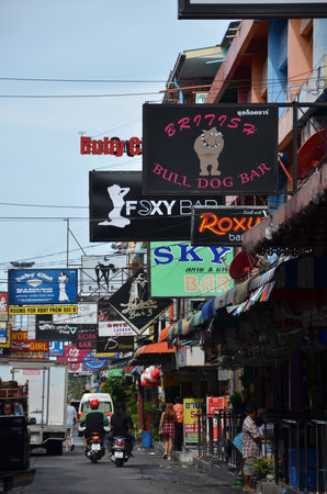 PATTAYA, THAILAND - 22 NOV, 2016: Signage in walking street, Beach road, South Pattaya, Chonburi province, Thailand.のeditorial素材