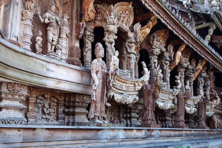 PATTAYA, THAILAND - 20 NOV, 2016: Sanctuary of Truth located in Pattaya. Sanctuary of Truth is an all-wood building filled with sculptures based on traditional Buddhist and Hindu motifs.のeditorial素材