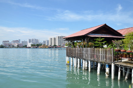 PENANG, MALAYSIA-29 DECEMBER, 2016: Heritage stilt houses of the Chew Clan Jetty, George Town, Penang, Malaysiaのeditorial素材